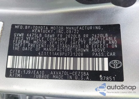 2023 Toyota Camry Se from USA, damaged, VIN 4T1T11AK8PU731208